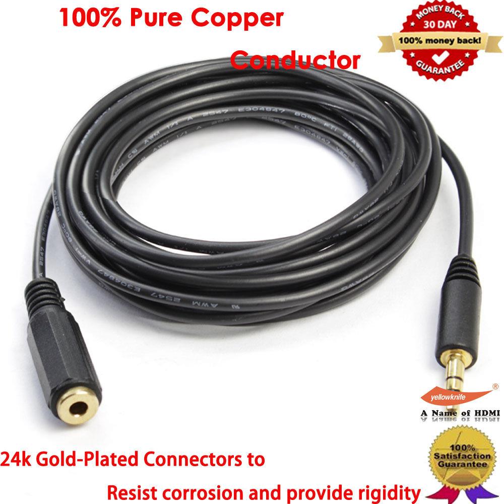 Gold 12FT 12 Feet 3.5 mm Male/Female Stereo Audio Extension Cable Black
