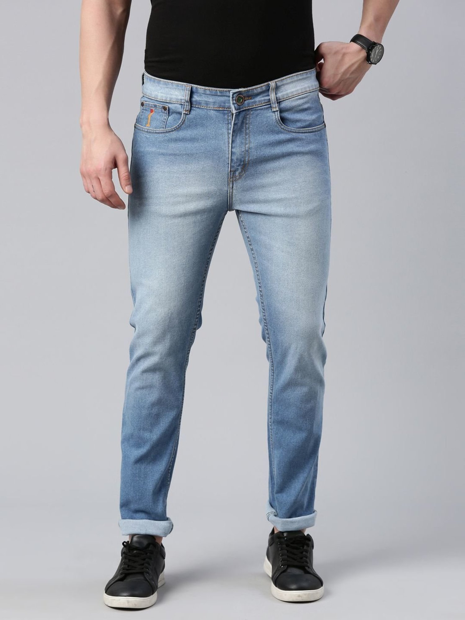 CINOCCI Sky Blue Cotton Slim Fit Jeans