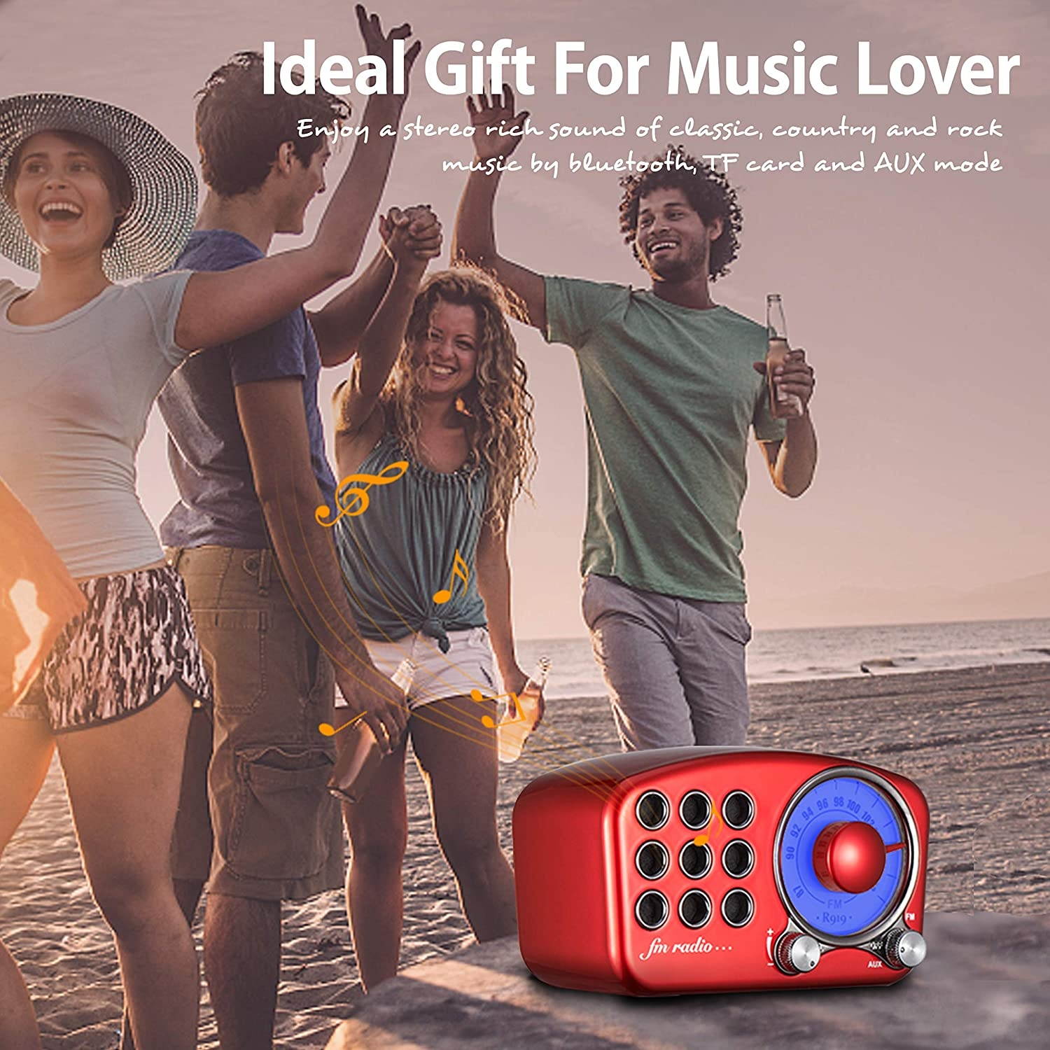 Retro Bluetooth Speaker, Vintage Radio FM Radio with Old Fashioned Classic Style, Strong Bass Enhancement, Loud Volume, Bluetooth 4.2 Wireless Connection, TF Card and MP3 Player (RED)