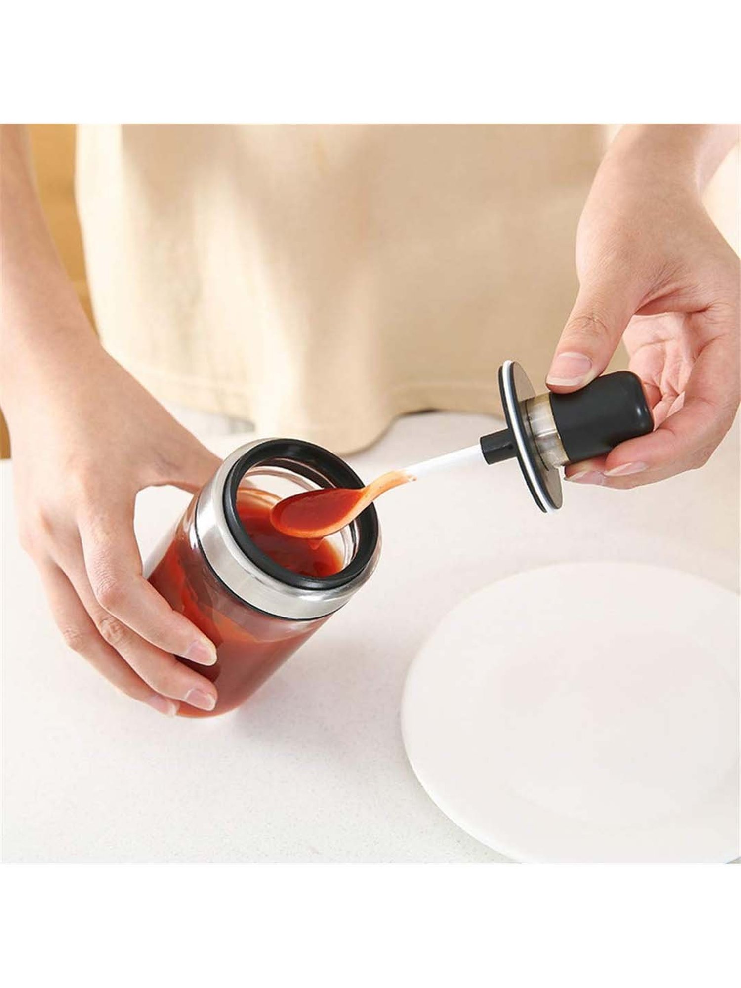 Femora Transparent Borosilicate Glass Spice Container with Spoon (250 ml) - Set of 1