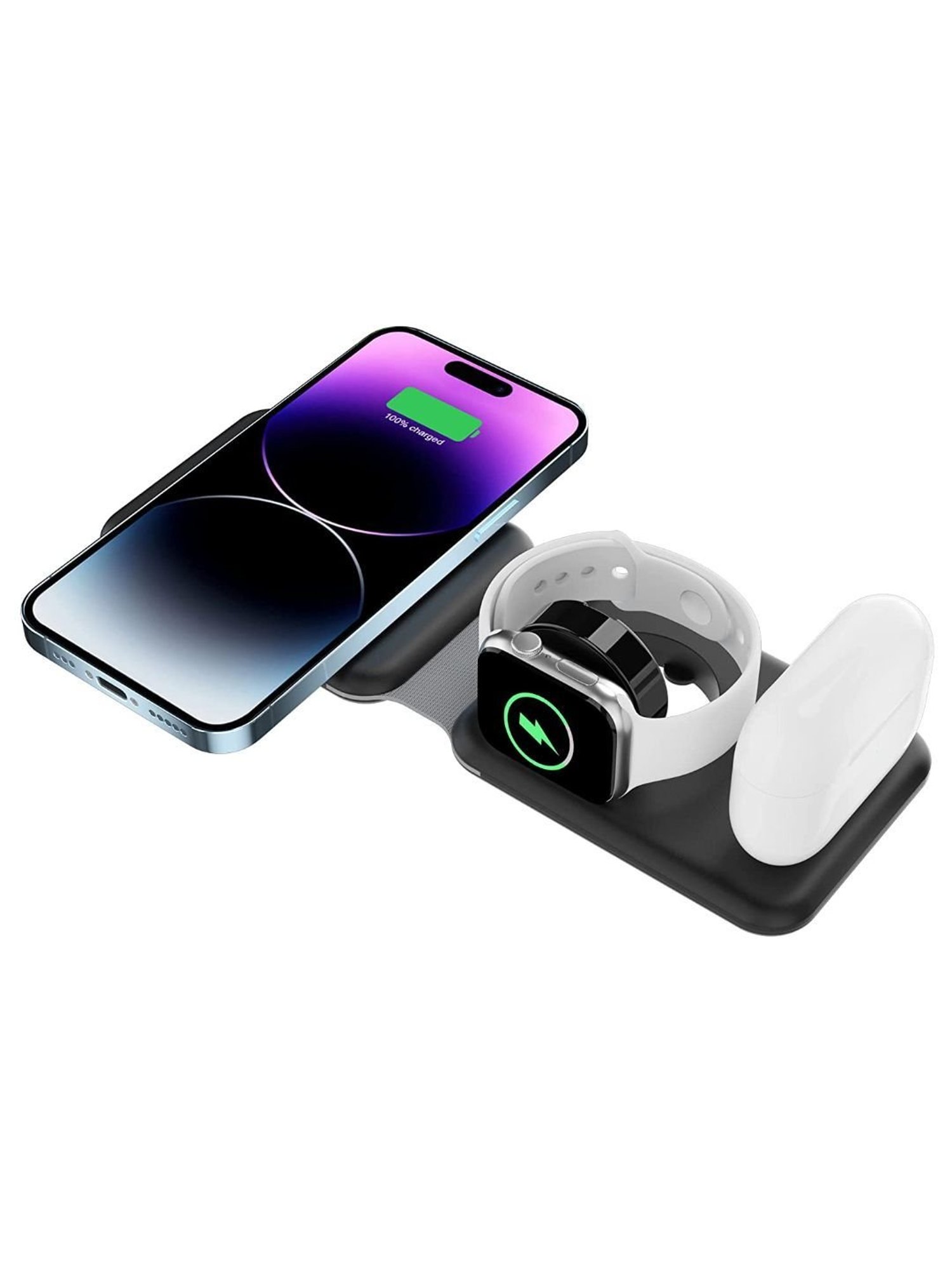 Unigen Audio Unifold 3-in-1 Wireless Charger, Magnetic Foldable Charging Station (Black)