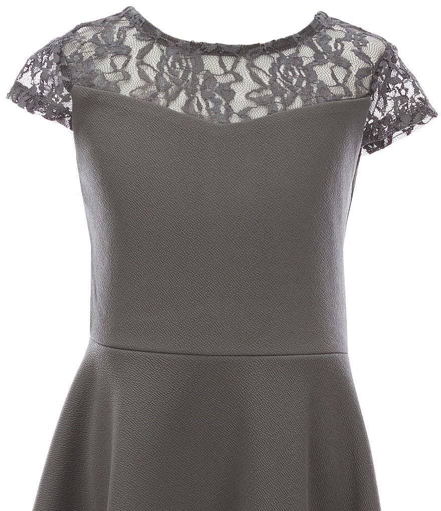 Us Angels Big Girls 7-16 Illusion Lace/Textured Knit A-Line Dress