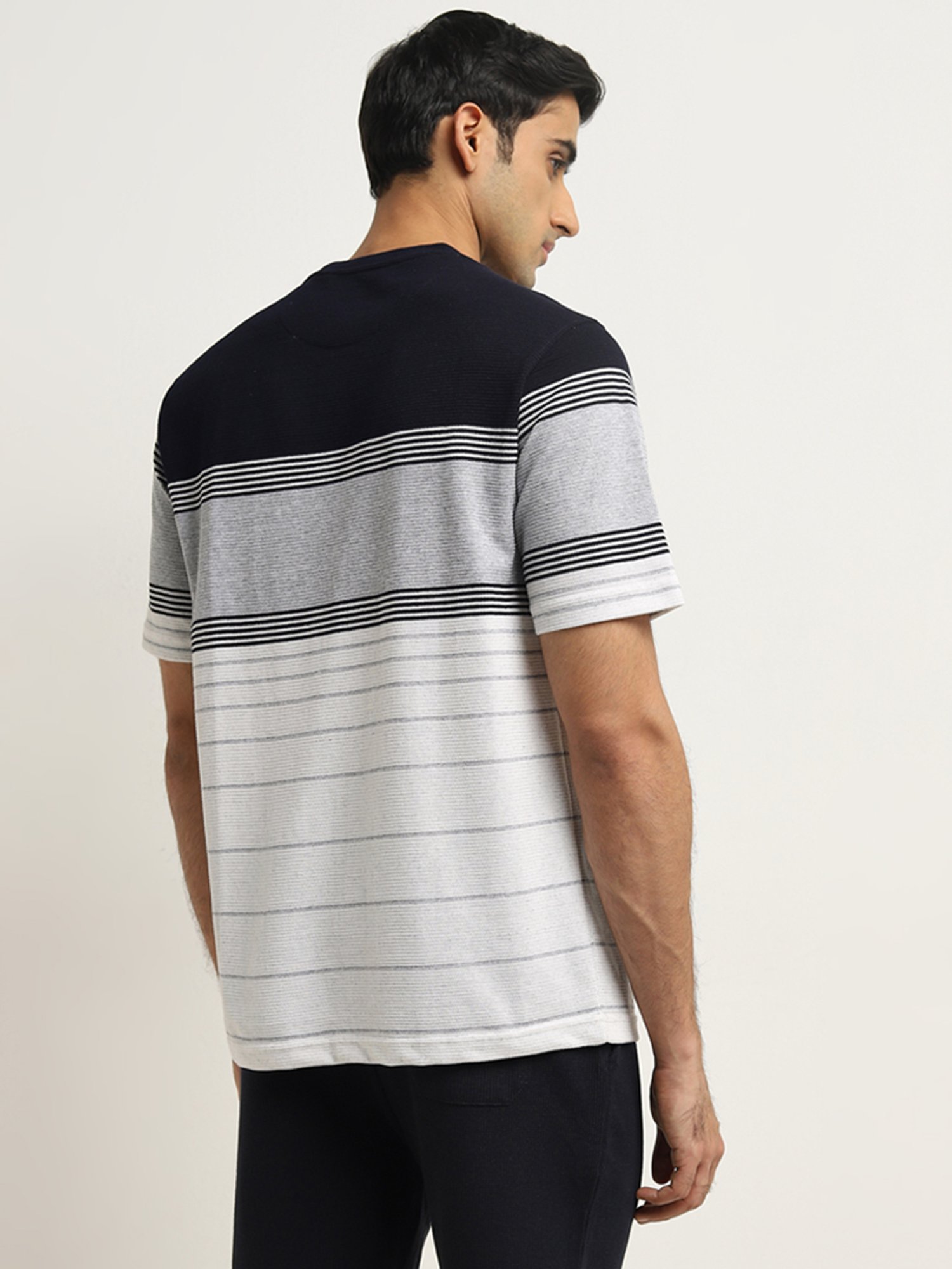 WES Lounge by Westside Grey Melange Striped Relaxed-Fit T-Shirt