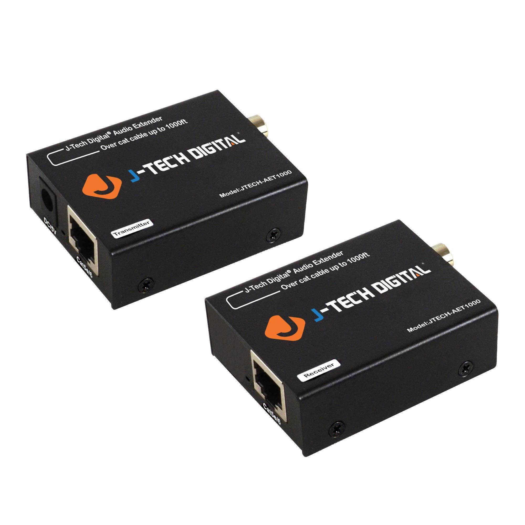 J-Tech Digital Optical/Coaxial Digital Audio Extender/Converter Over Single Cat5e/6 Cable (PoC) up to 990&rsquo; (300m) for Dolby Digital, DTS 5.1, DTS-HD, PCM [JTECH-AET1000]