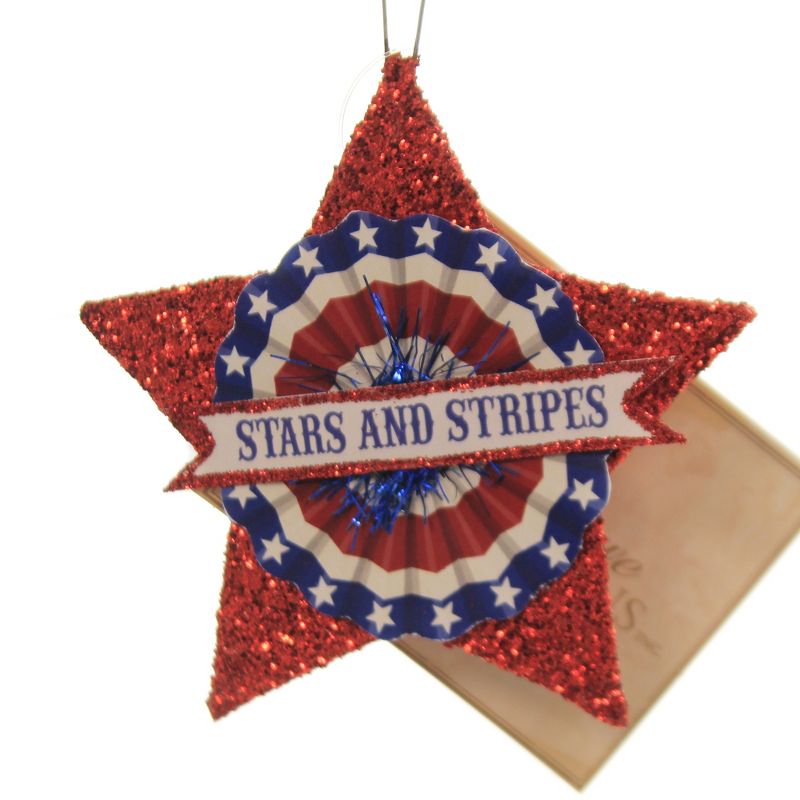 Patriotic 4.75" American Glitter Star Ornament Flag Usa Banner