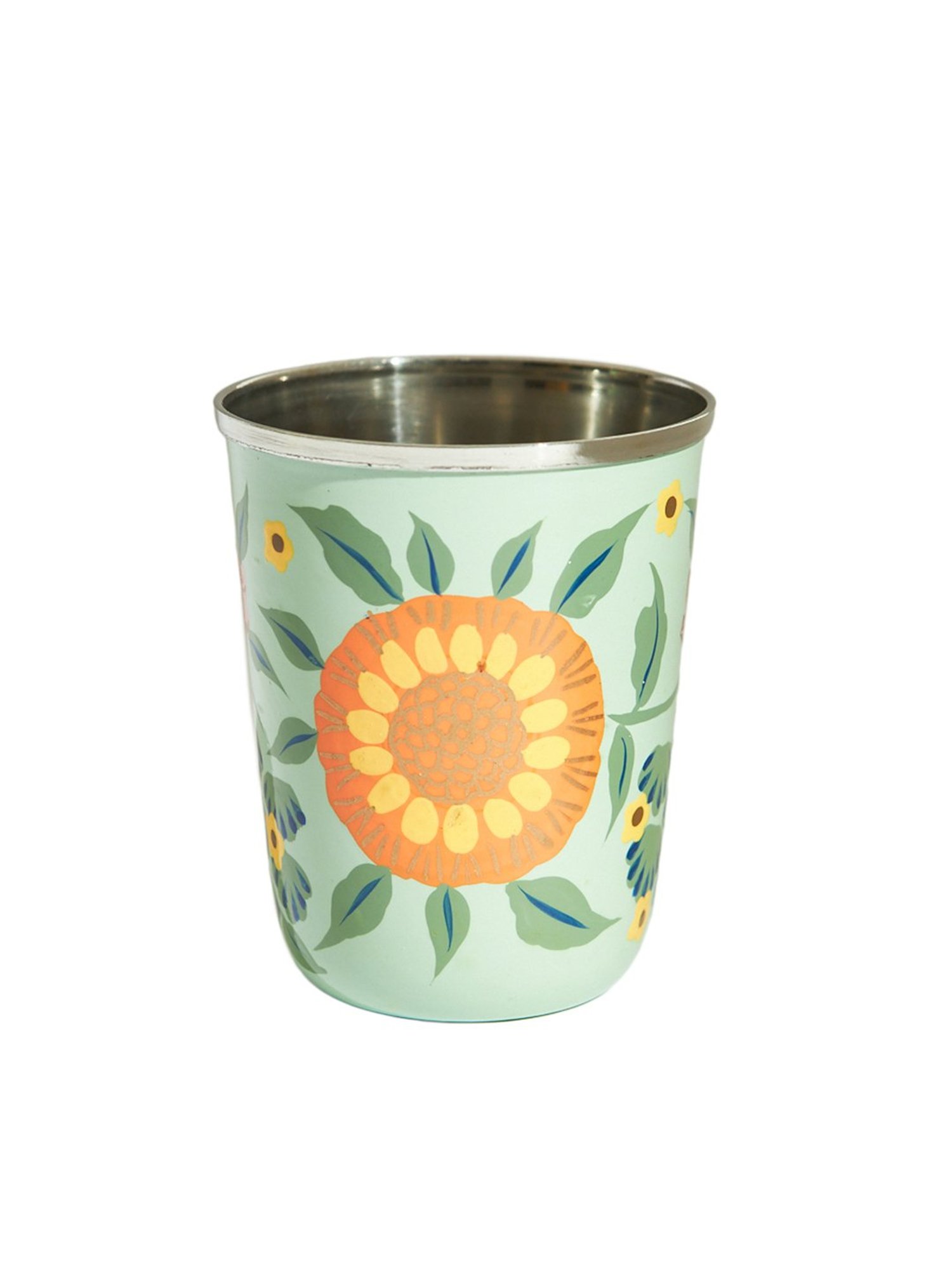 Chumbak Marigold Floral Teal Tumbler (250 ML)