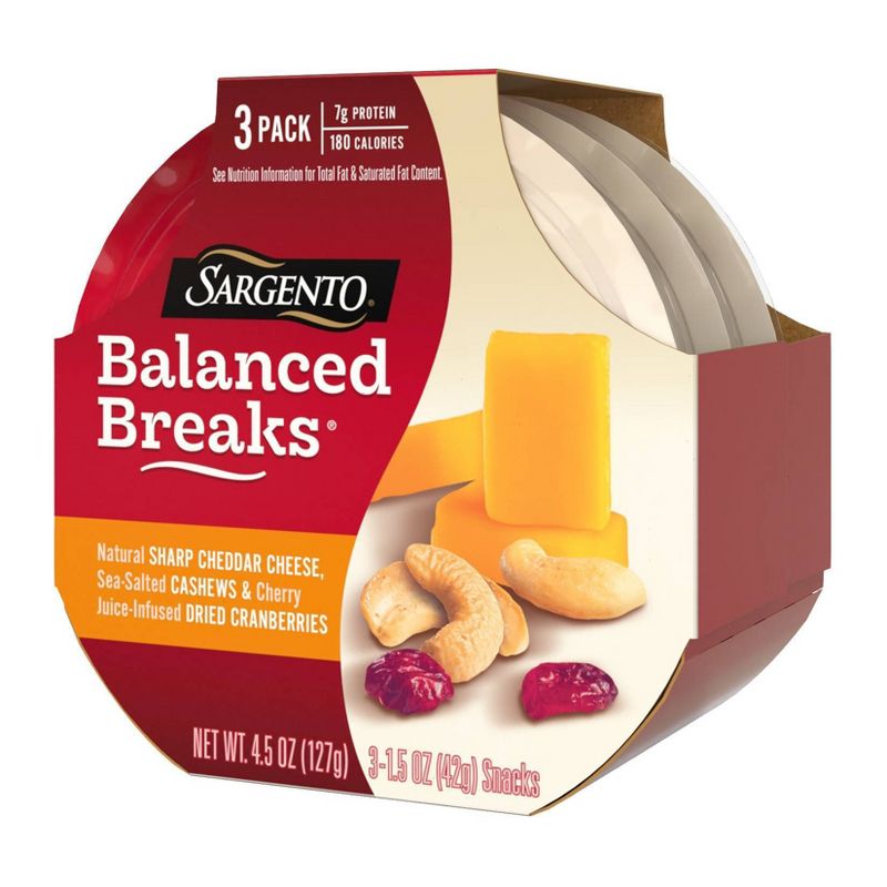 Sargento Balanced Breaks Natural Sharp Cheddar, Sea-Salted Cashews & Cherry Juice-Infused Dried Cranberries - 3pk/1.5oz
