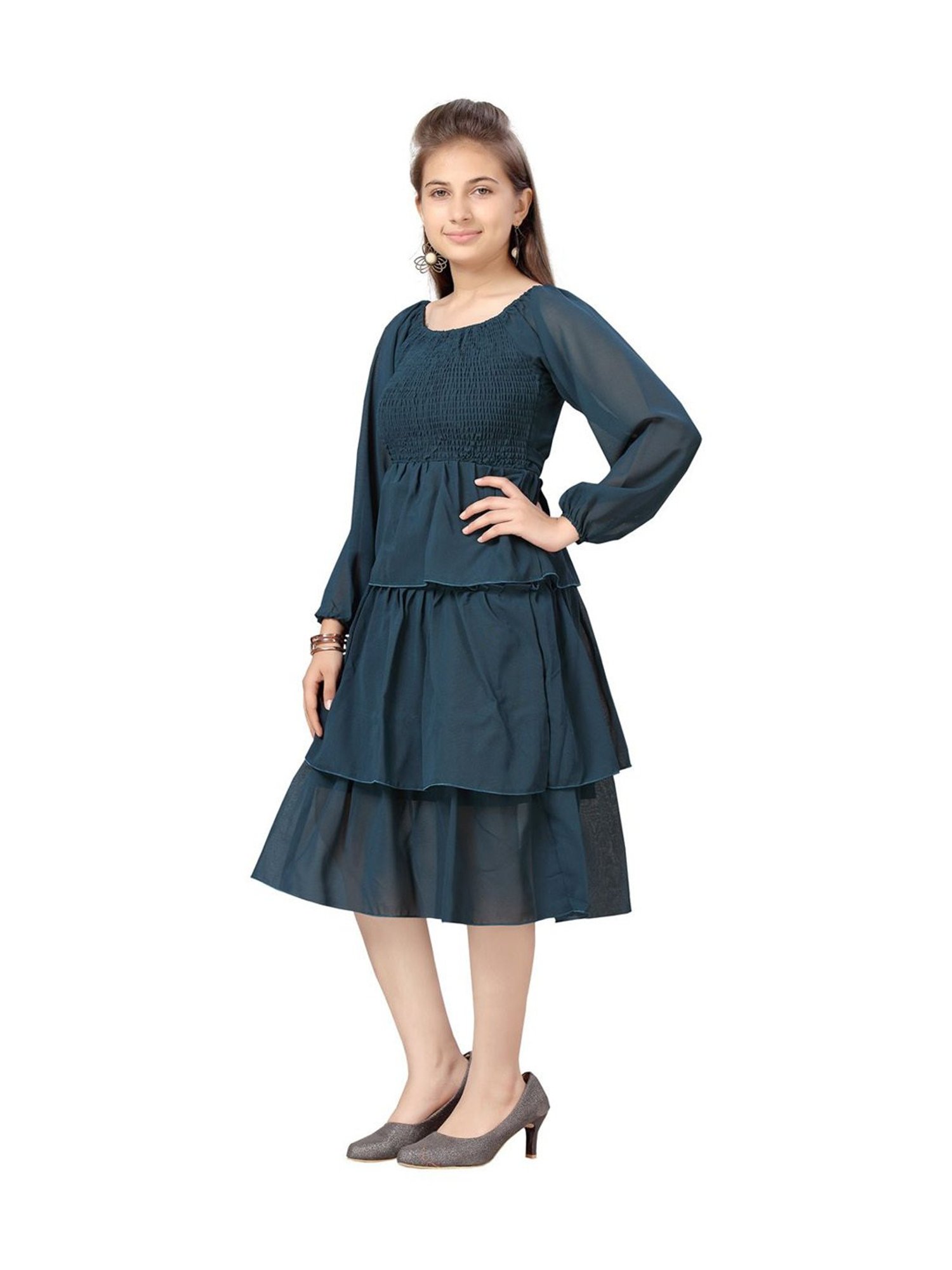 Aarika Kids Green Regular Fit Full Sleeves Dress