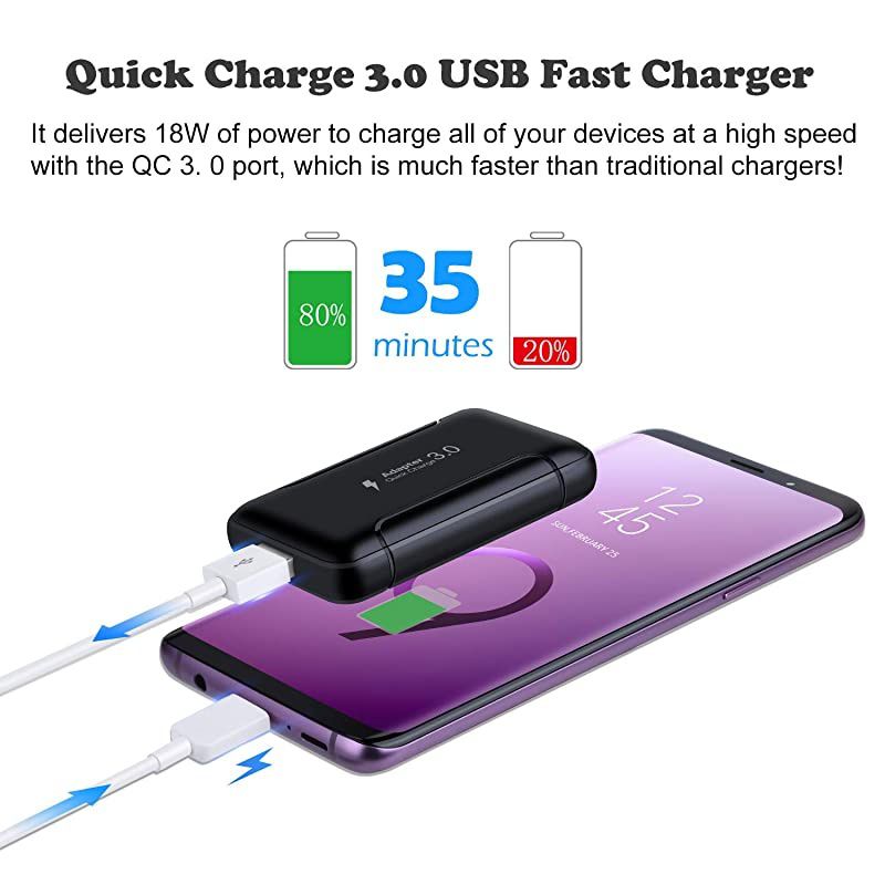 USB Wall Charger,  2 Pack 18W GaN Tech Slim Fast Charge 3.0 Port Fast Charging Block with Foldable Plug Compatible for Samsung Galaxy S10 S9 S8 Note 9, iPhone 11 Xs XR X, Tablet (Black)