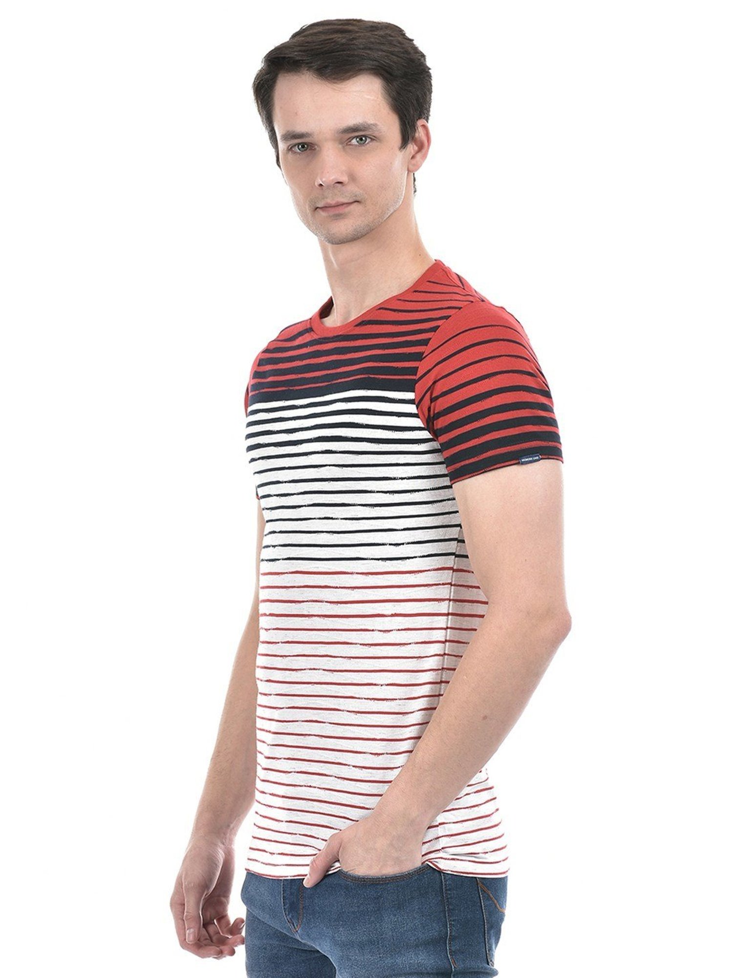 Numero Uno Red Slim Fit Striped T-Shirt