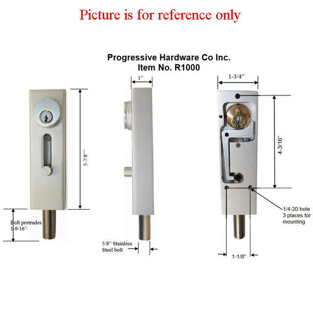 Progressive Hardware R1000 AL Satin Aluminum Drop Bolt Lock for Revolving Doors and Other Applications
