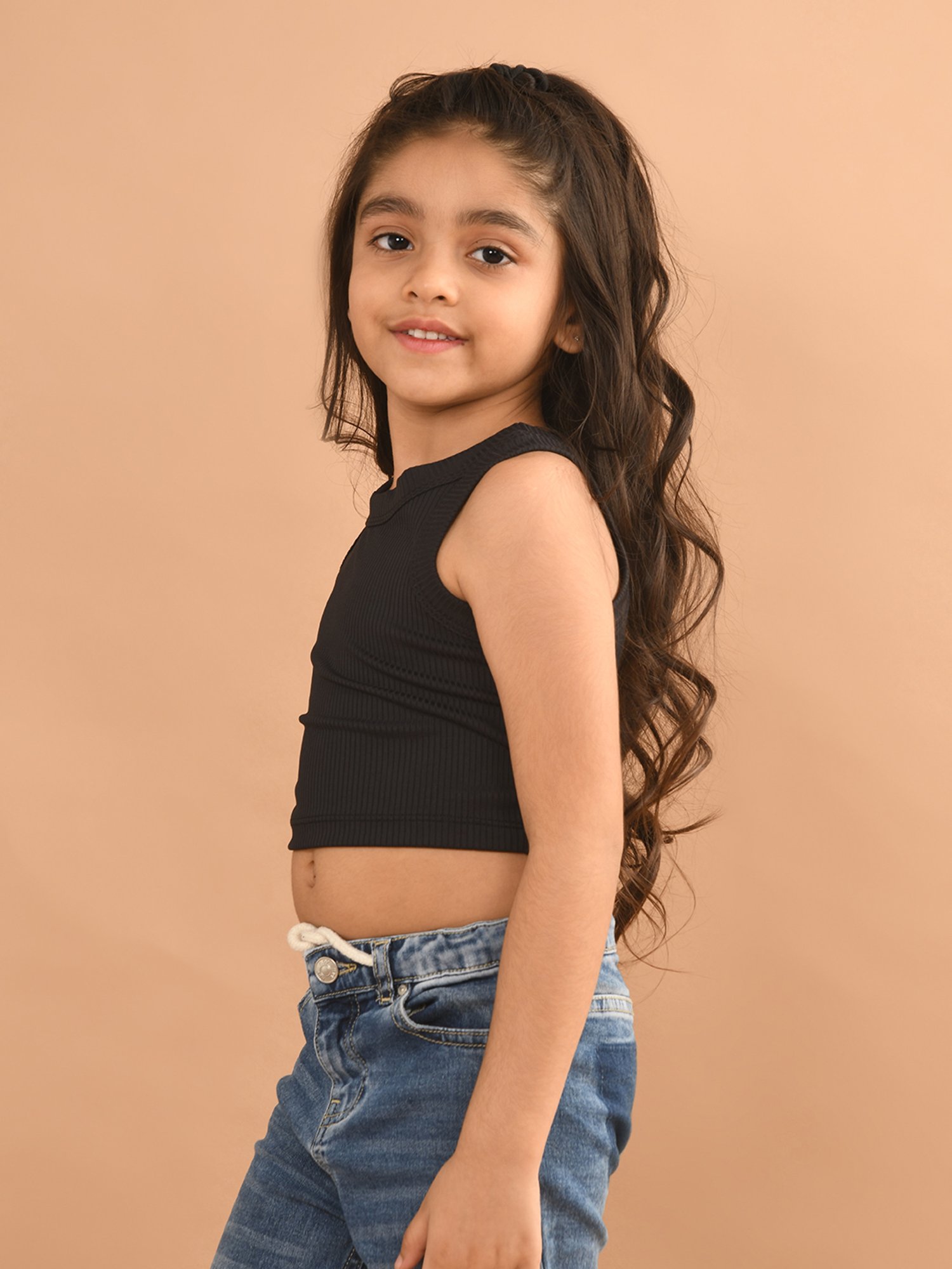 LilPicks Kids Teal Solid Crop Top