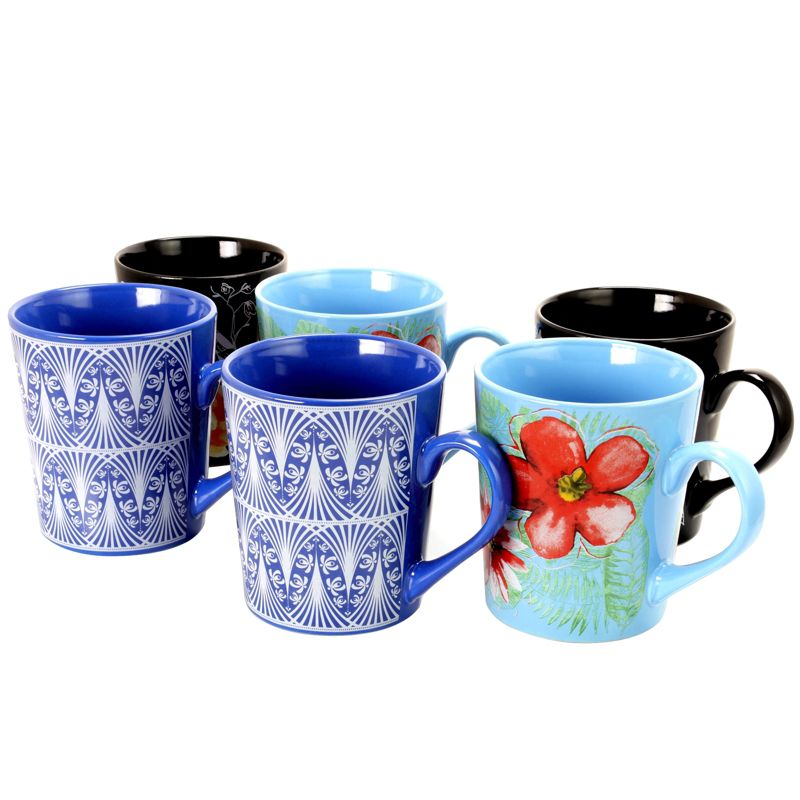 Gibson Home Floral Garden 6 Piece 23 Ounce Assorted Ceramic Cup Set