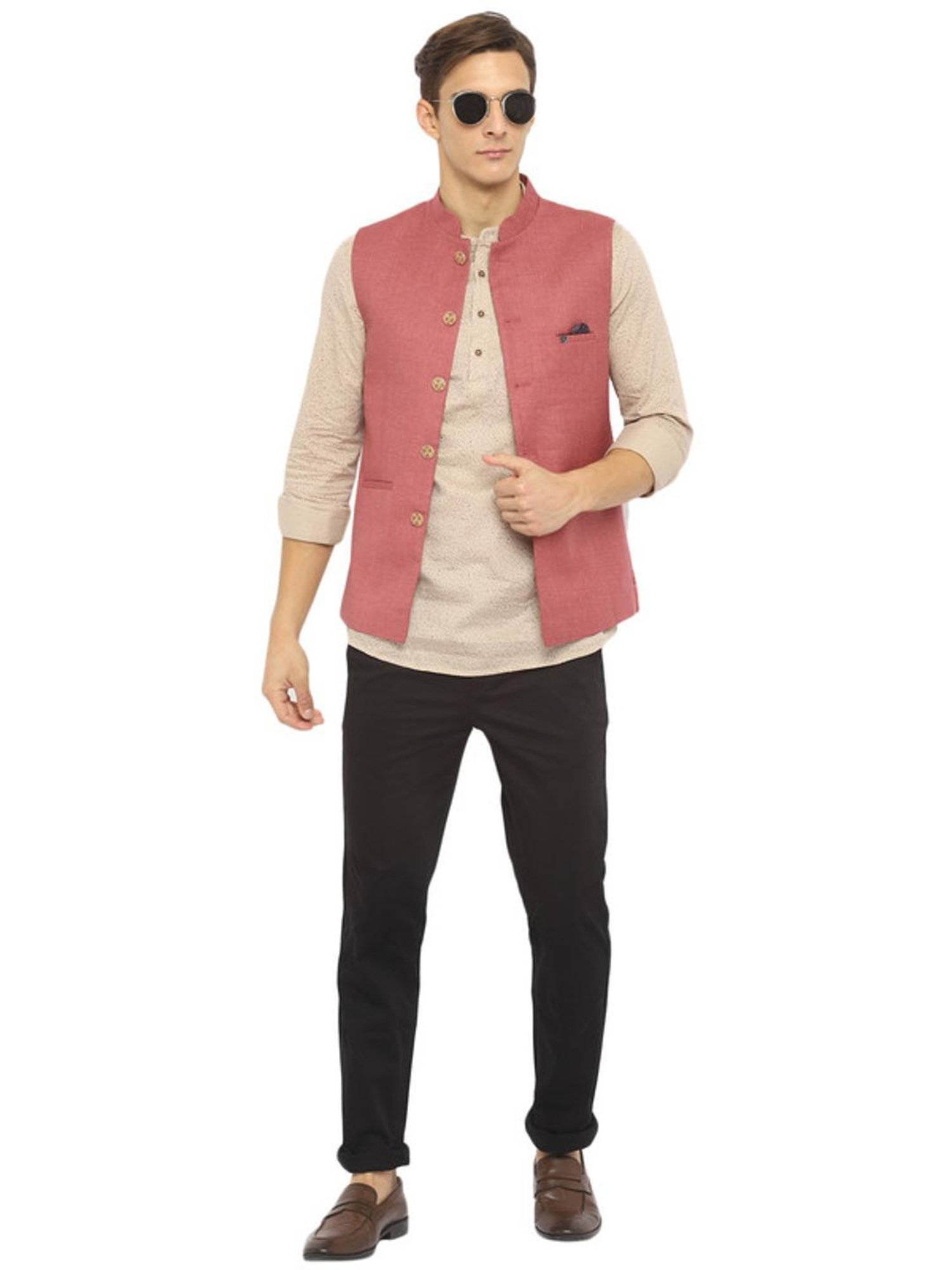 Turtle Pink Cotton Slim Fit Nehru Jacket