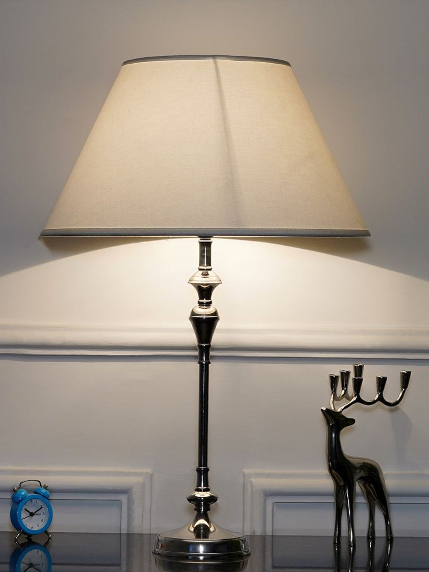 Kapoor Lamp Shades Chrome Metal Evelyn Chrome Cotton Shade Table Lamp