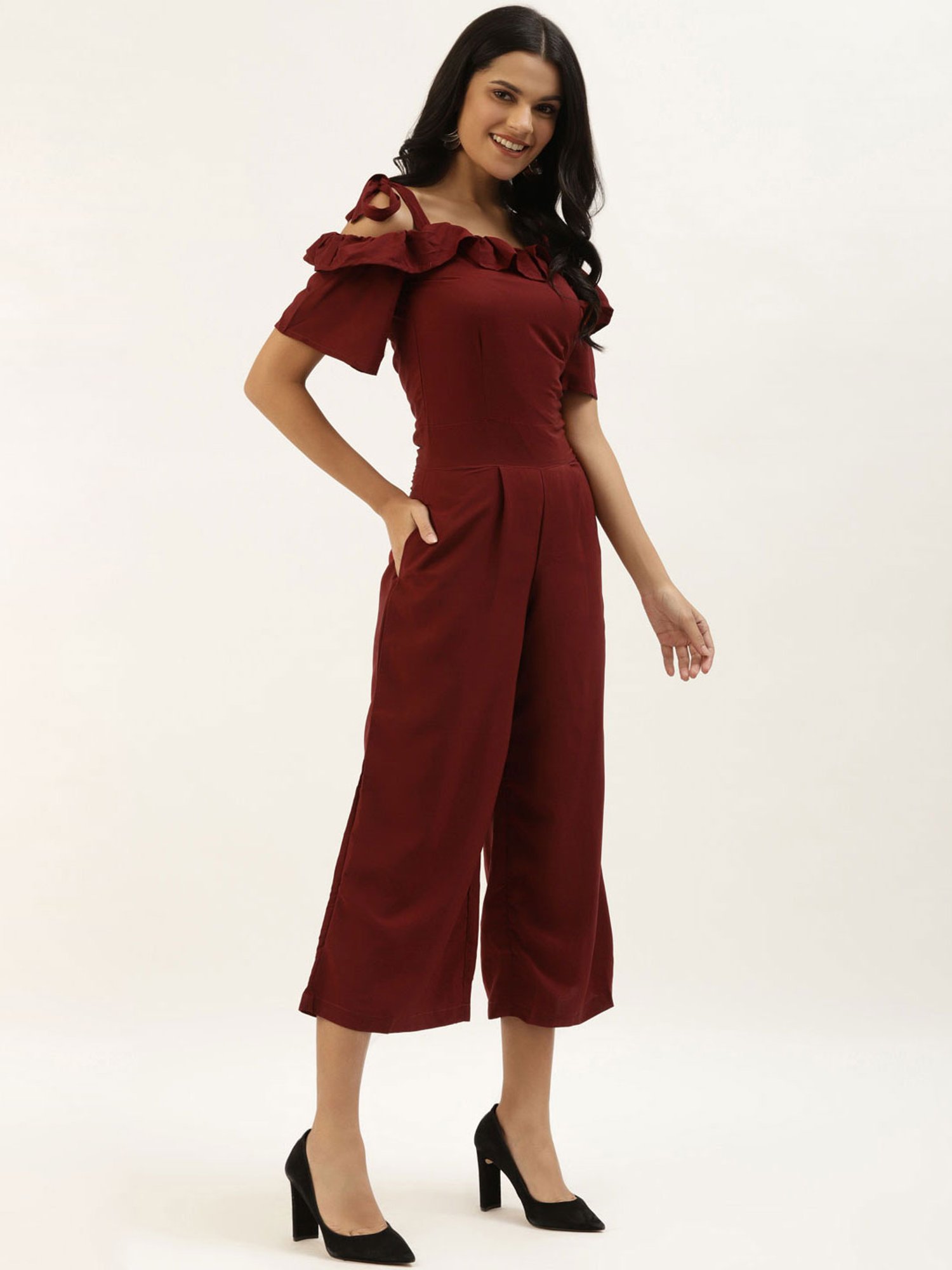 Belle Fille Maroon Midi Jumpsuit
