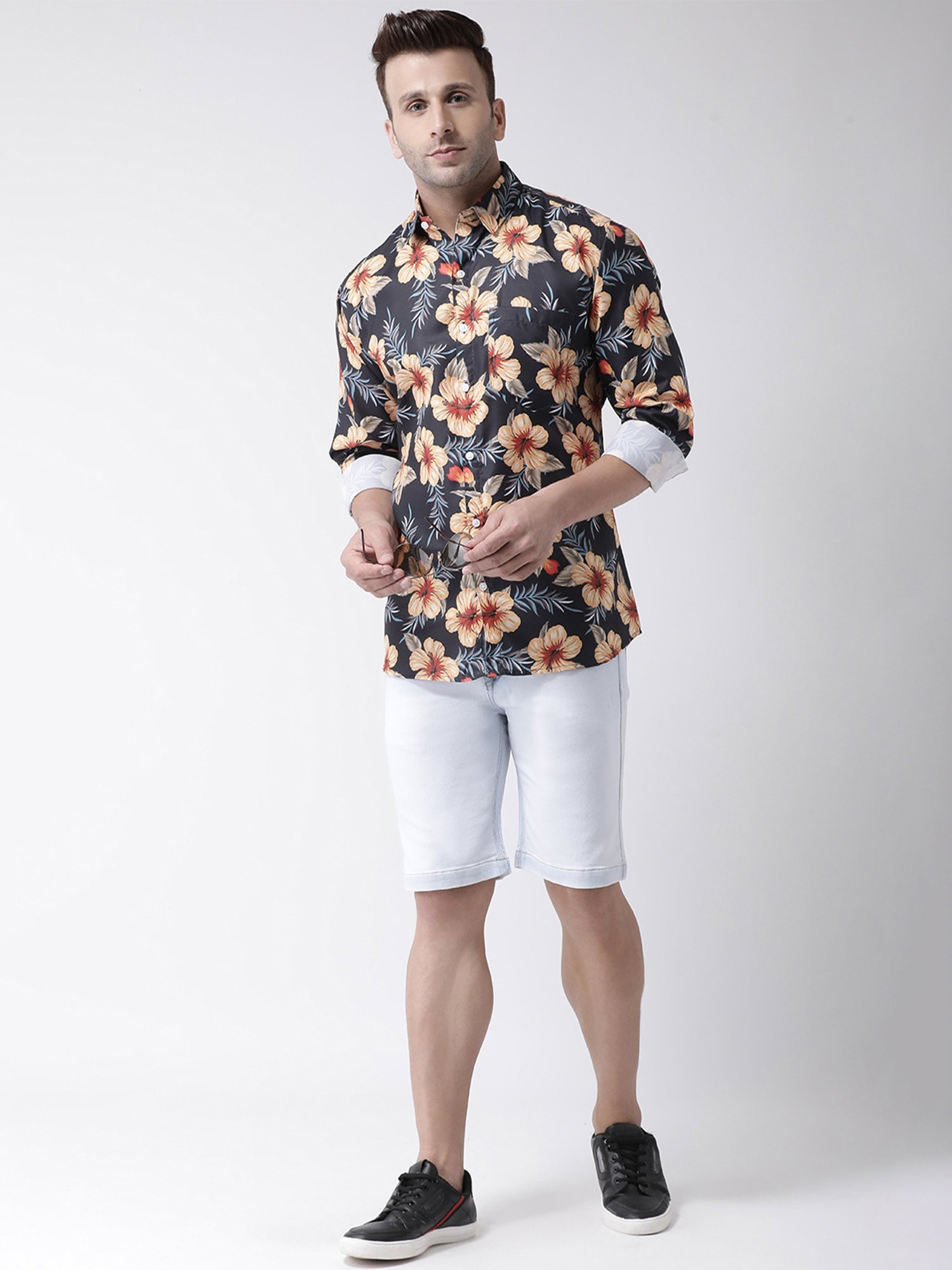 Hangup Plus Black Slim Fit Floral Print Shirt