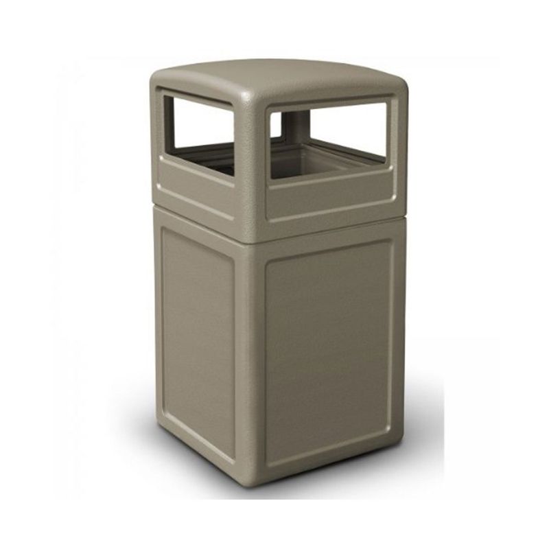 Commercial Zone 73290299 Dome Lid Indoor Outdoor Square 42 Gallon Heavy Duty Easy Cleaning Large Waste Trash Container Garbage Bin, Beige