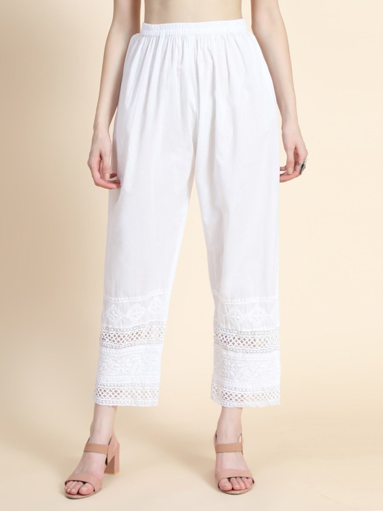 House Of Kari HOK Chikankari Cotton Pant Trouser White