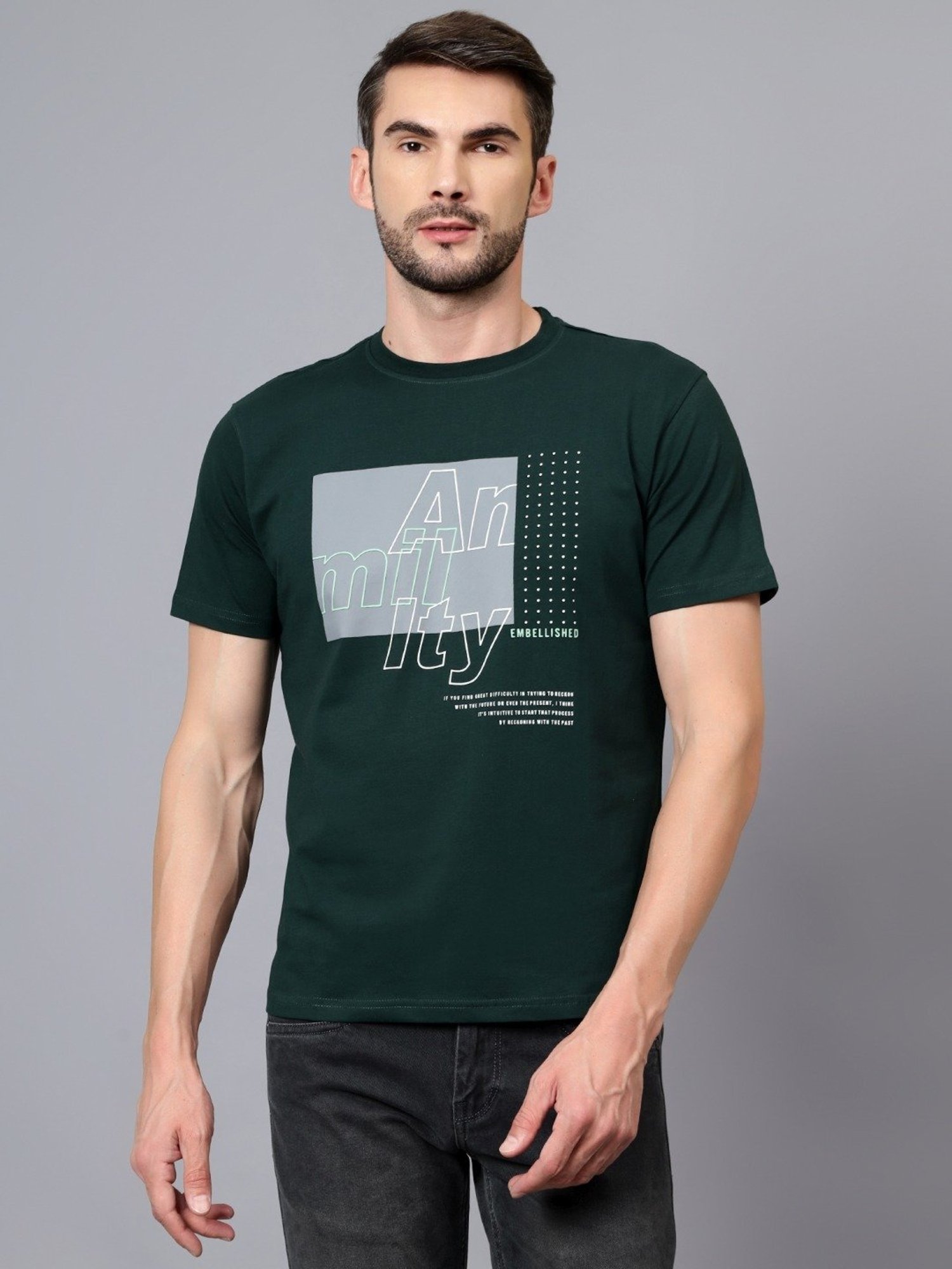Cantabil Bottle Green Regular Fit Colour Block T-Shirt