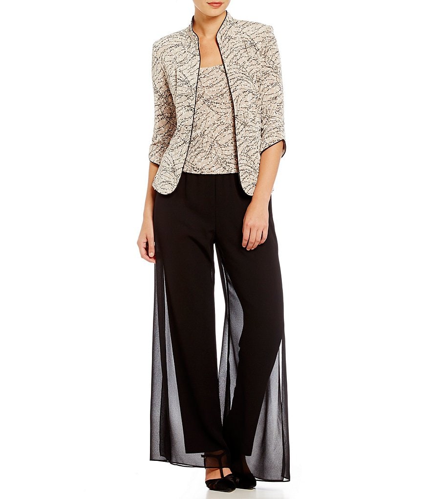 Jkara Petite Size V-Neck 3/4 Sleeve Beaded Bodice Gown