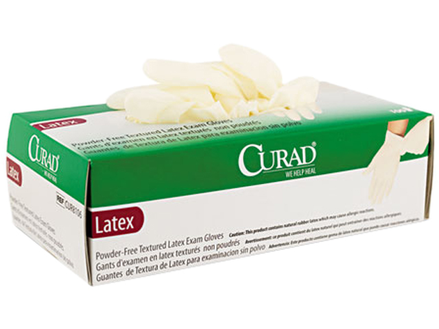 Curad CUR8106 Powder-Free Latex Exam Gloves, Large, 100/Box