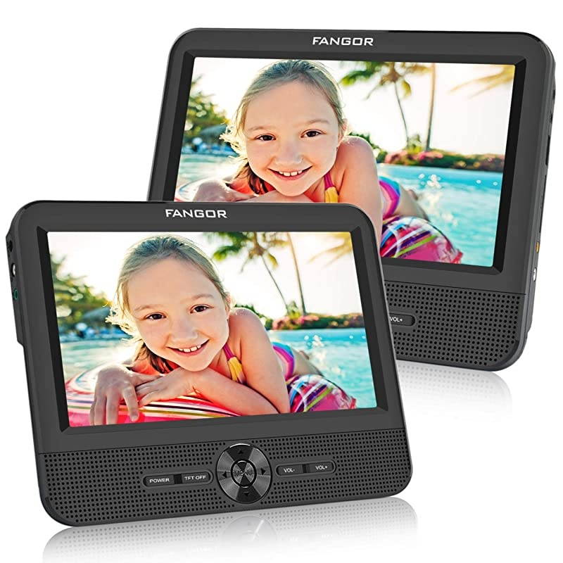 10&rsquo;&rsquo; Dual Car DVD Player Portable Headrest CD Players with 2 Mounting Brackets, 5 Hours Rechargeable Battery, Last Memory, Free Regions, USB/SD Card Reader, AV Out&in ( 1 Player + 1 Screen )