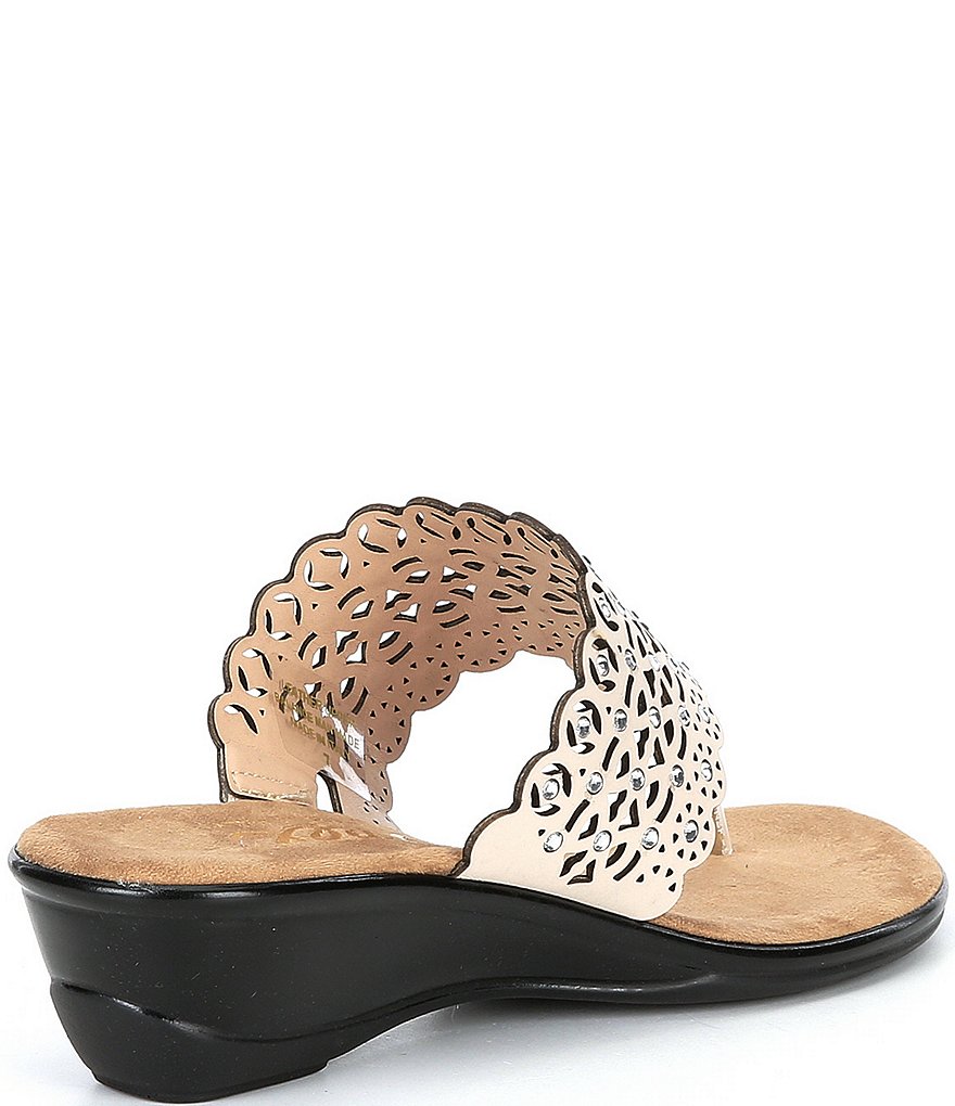 Onex Kelli Lazer Cut Leather Rhinestone Thong Slides