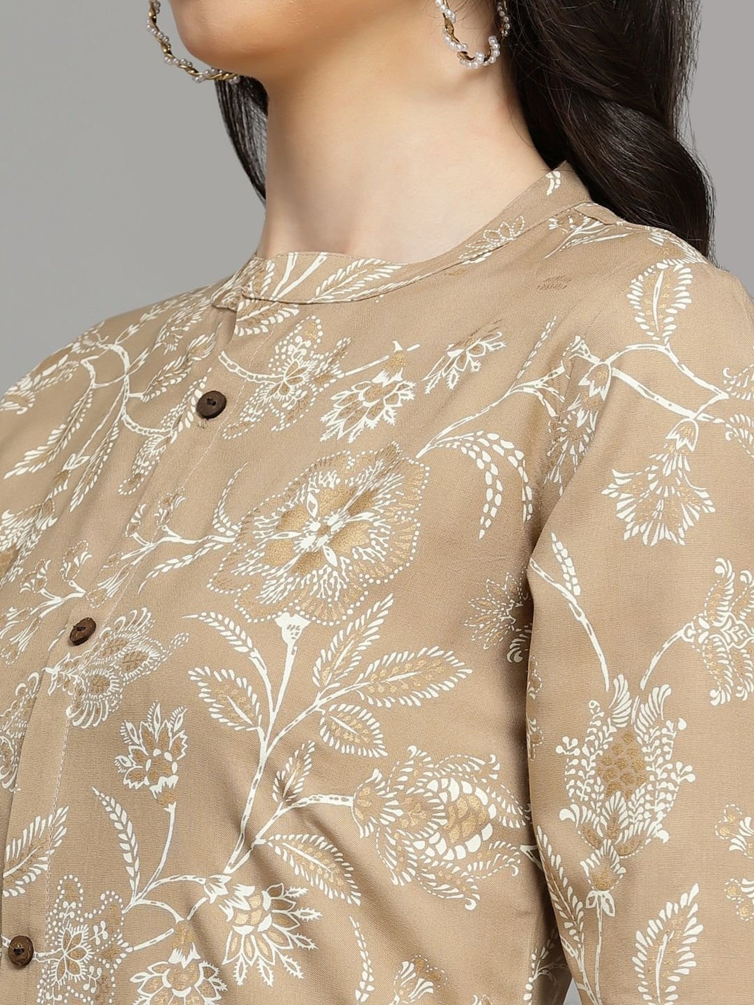 Stylum Beige Printed A Line Kurta