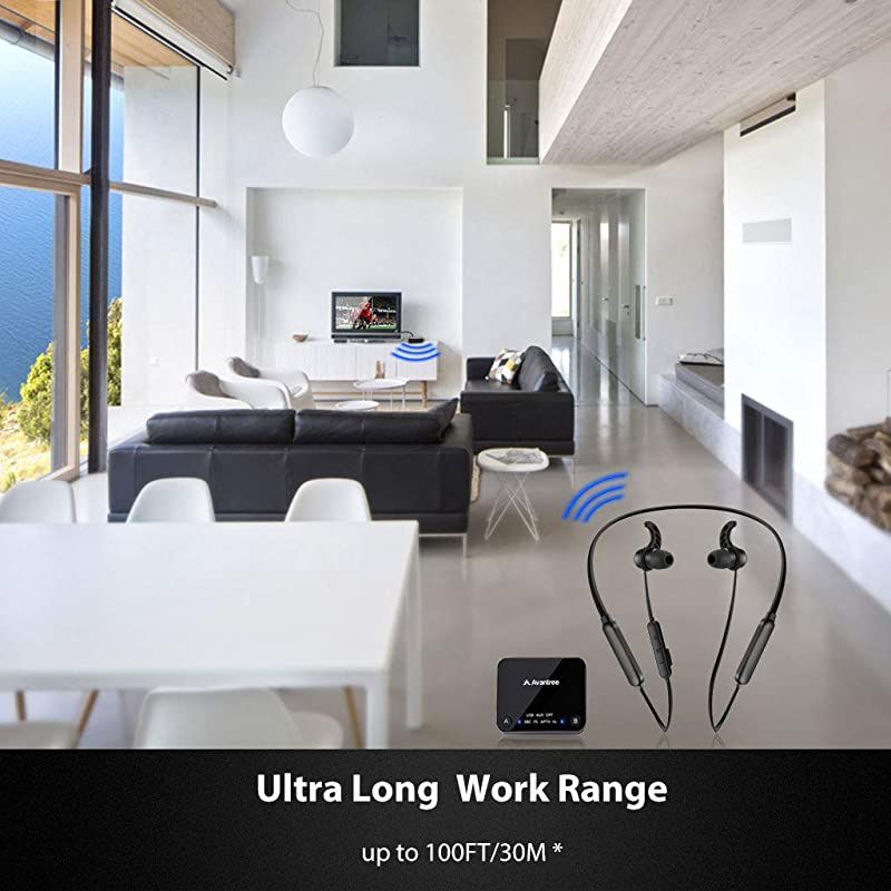 HT4186 Wireless Headphones Earbuds for TV Watching Neckband Earphones Hearing Set wBluetooth Transmitter for Optical Digital Audio RCA 35mm Aux Ported TVs Plug n Play No Audio Delay