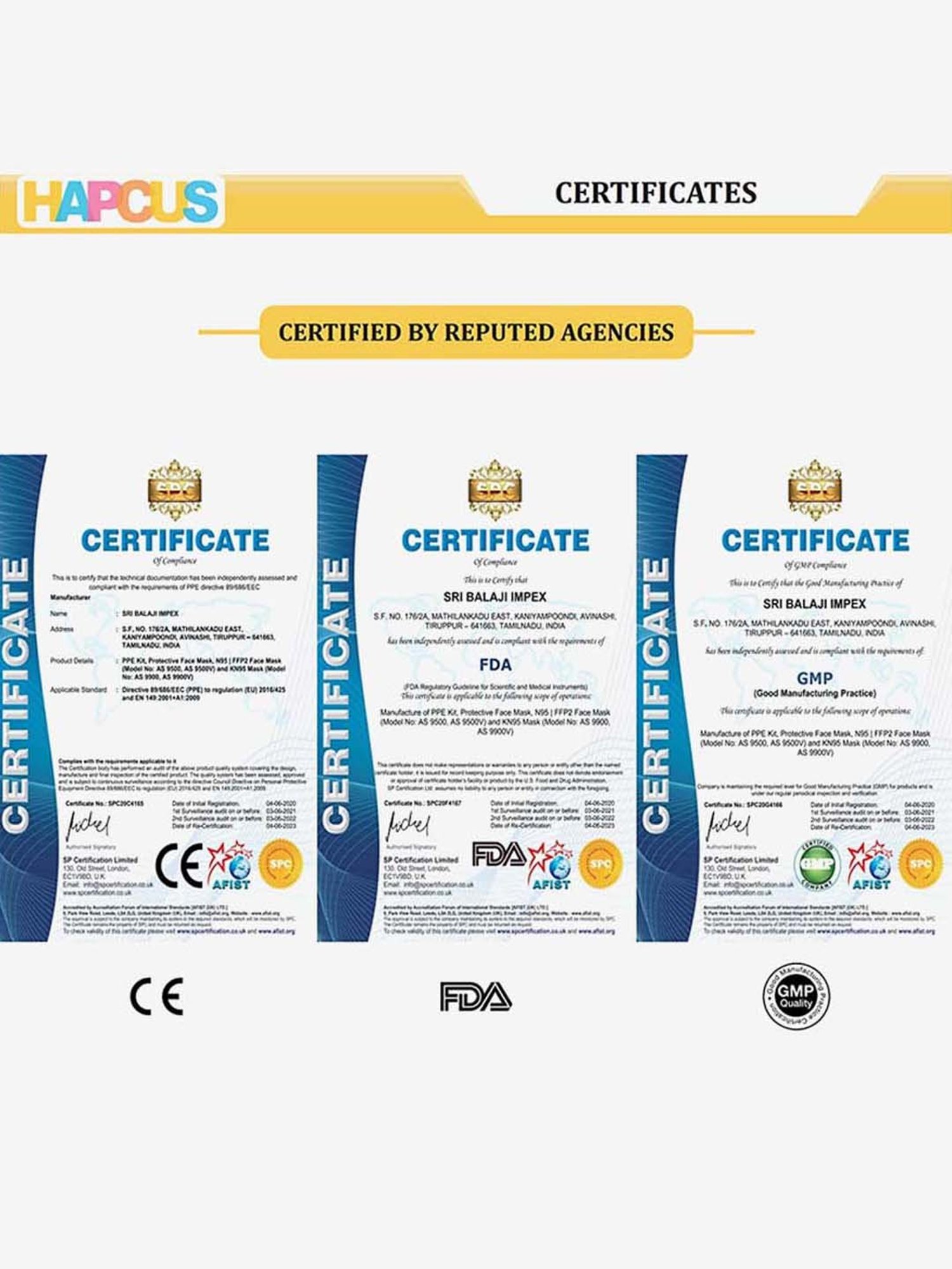 HAPCUS N95-FFP2 5 Layer Protective Face Mask - Pack of 5 (White)