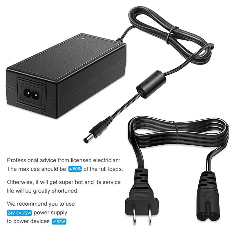 24V Power Supply Adapter 24 Volt 3A 72W AC DC Converter Pack of 2 100V~240V AC to DC 24V 3amp Transformer LED Driver with 55x25mm Plug for LED Strip Light 3D Printer LCD Monitor DC Motor