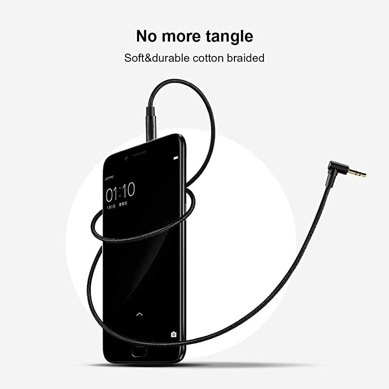 35mm Audio Cable 6FT Right Angle Male to Male Auxiliary Stereo HiFi Cable with SilverPlating Copper Core Compatible with Car iPhonesTablets24K Gold Plated