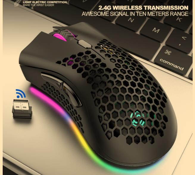 2.4GHz Wireless Gaming Mouse 7 Button 1600 DPI Adjustable RGB Backlit Rechargeable Mouse Lightweight Honeycomb Shell Gamer Mice
