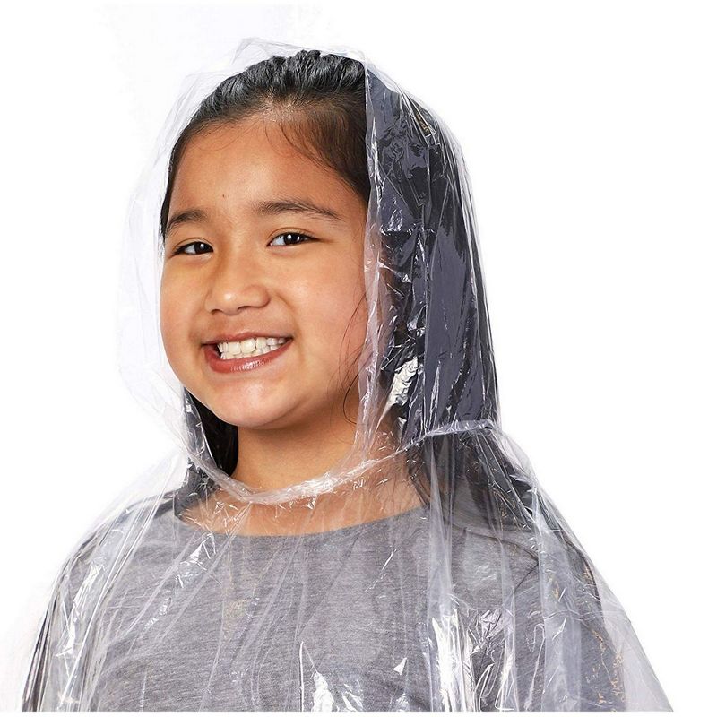 Juvale 48 Pack Kids Disposable Emergency Rain Ponchos with Hood, 4 Assorted Colors