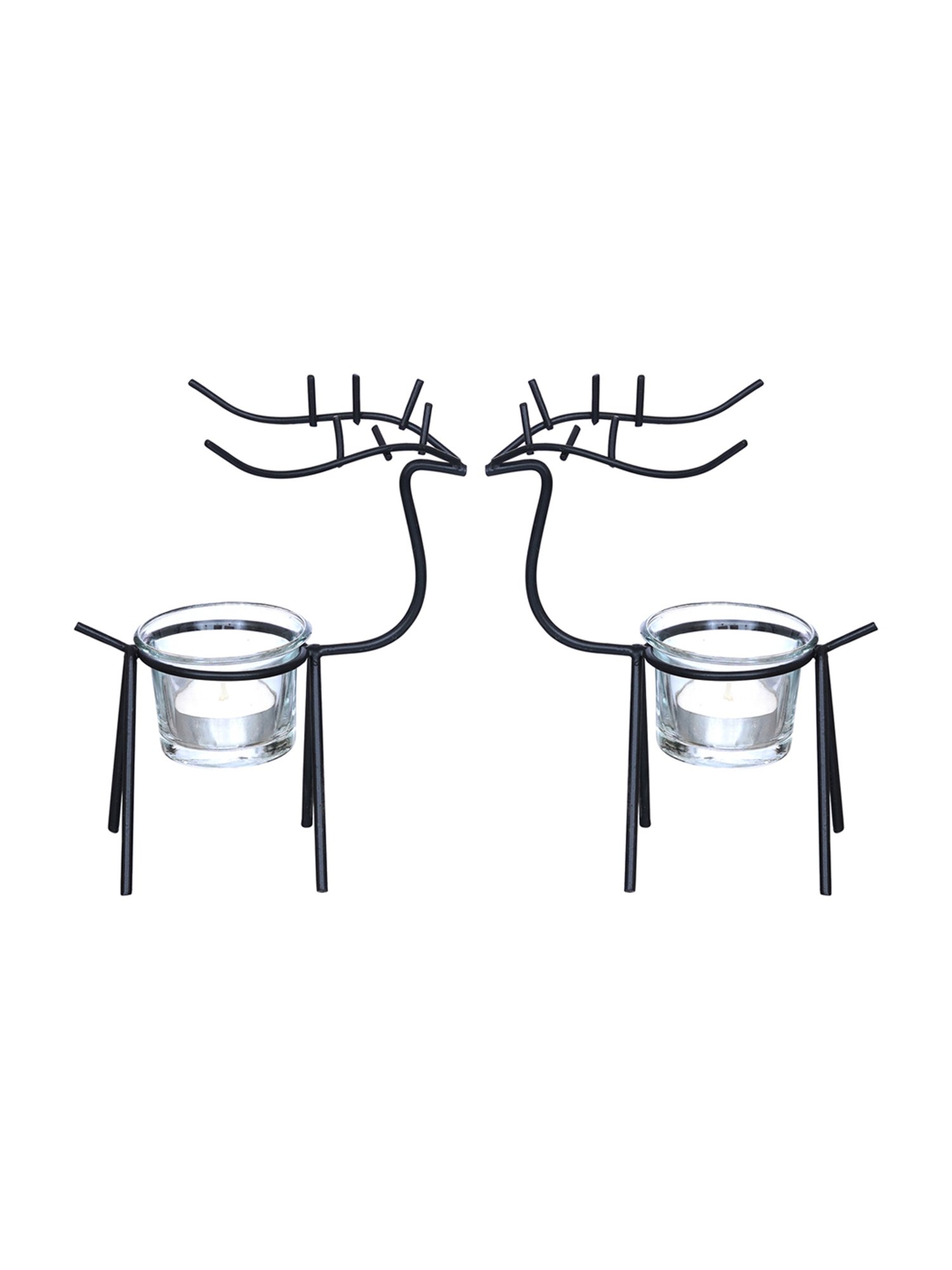 eCraftIndia Solid Metal Deer Shape Tea Light Candle Holders - Set of 2