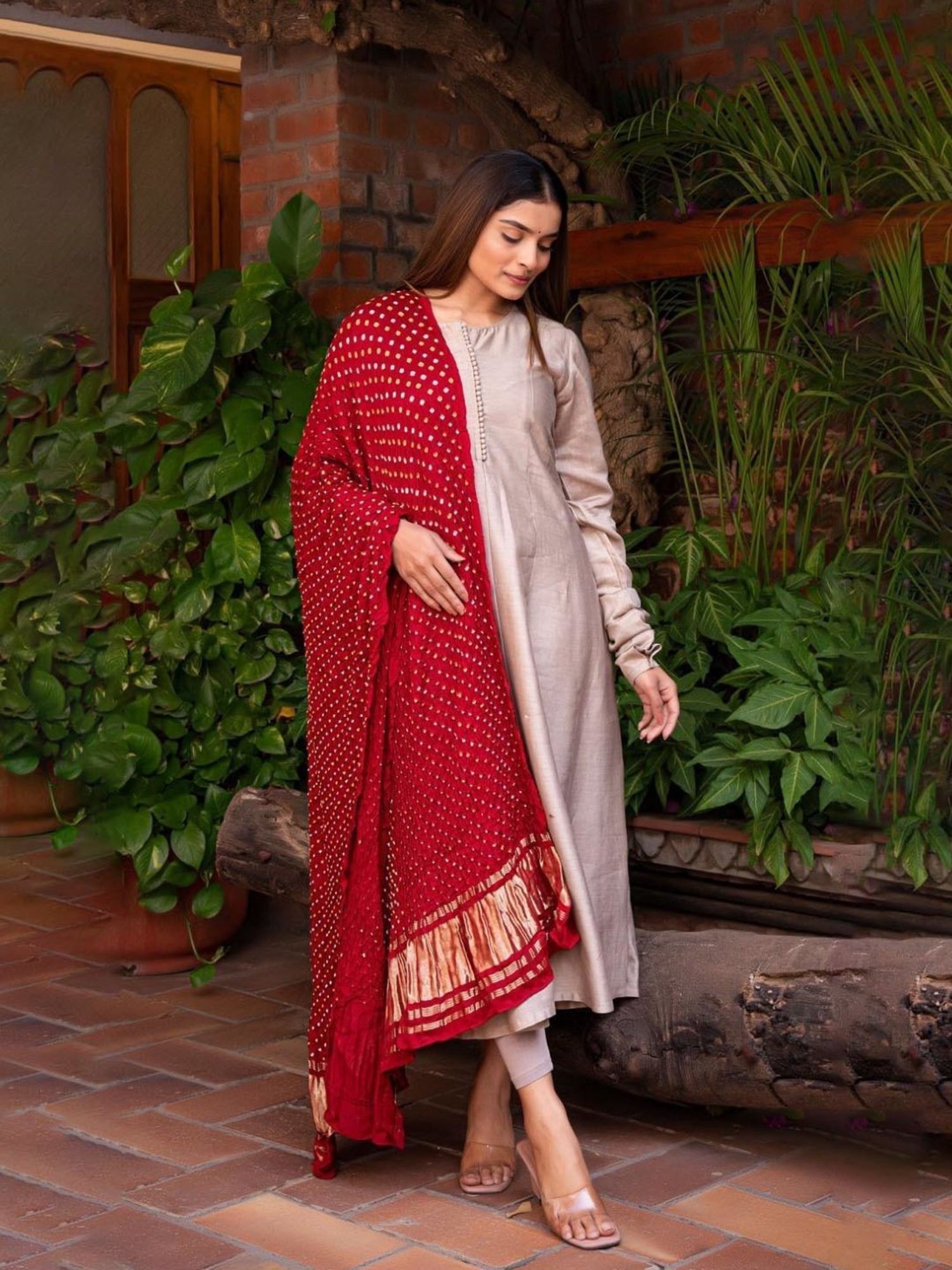 Eeshva India Grey Rangaa Re Meera Chanderi Silk Anarkali Kurta