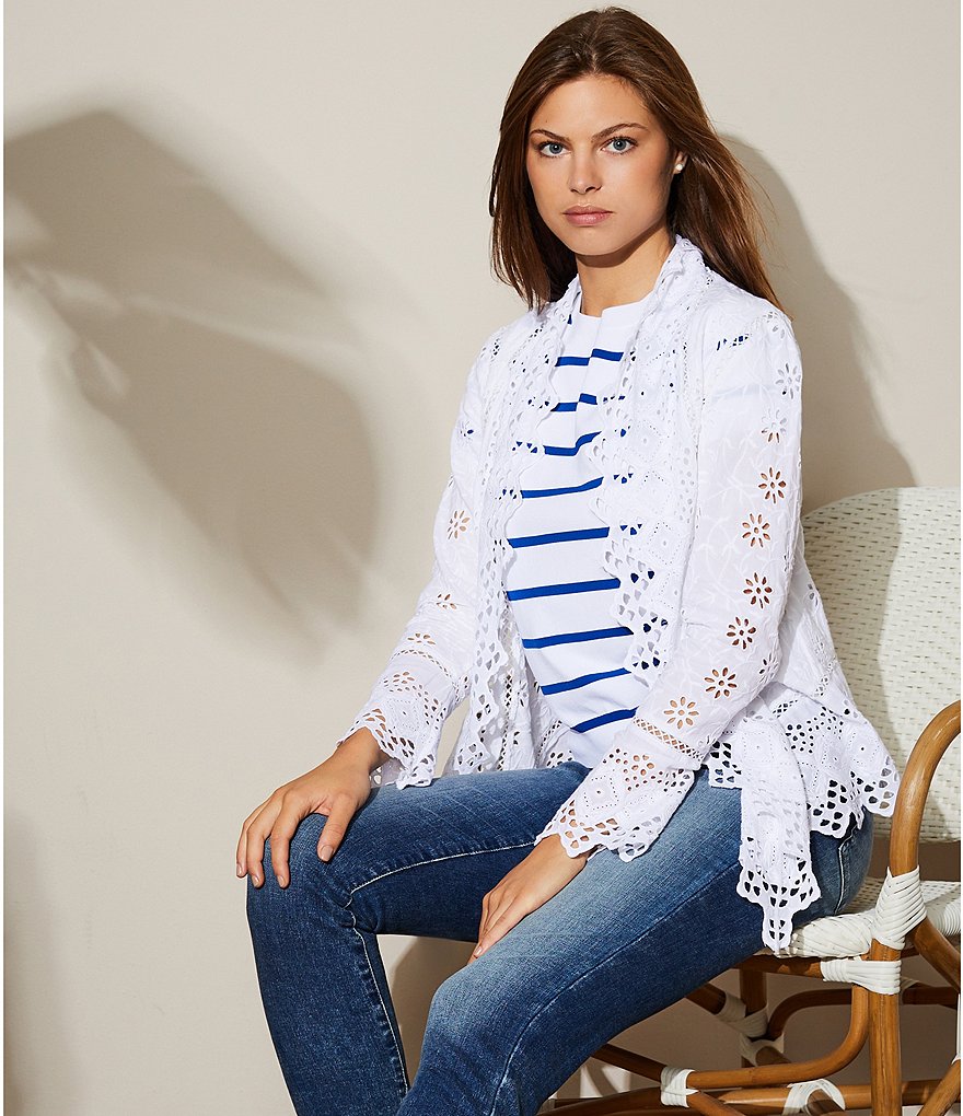 Caroline Rose Tissue Linen Bracelet Sleeve Shirt Jacket