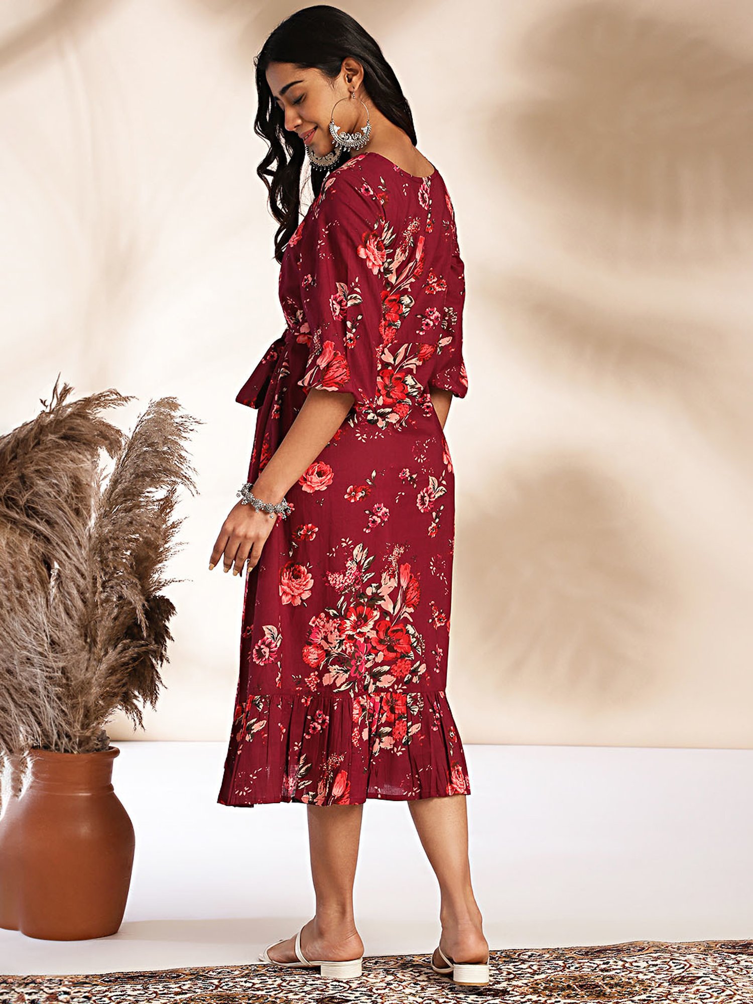 Janasya Purple Floral Print Ethnic Dress