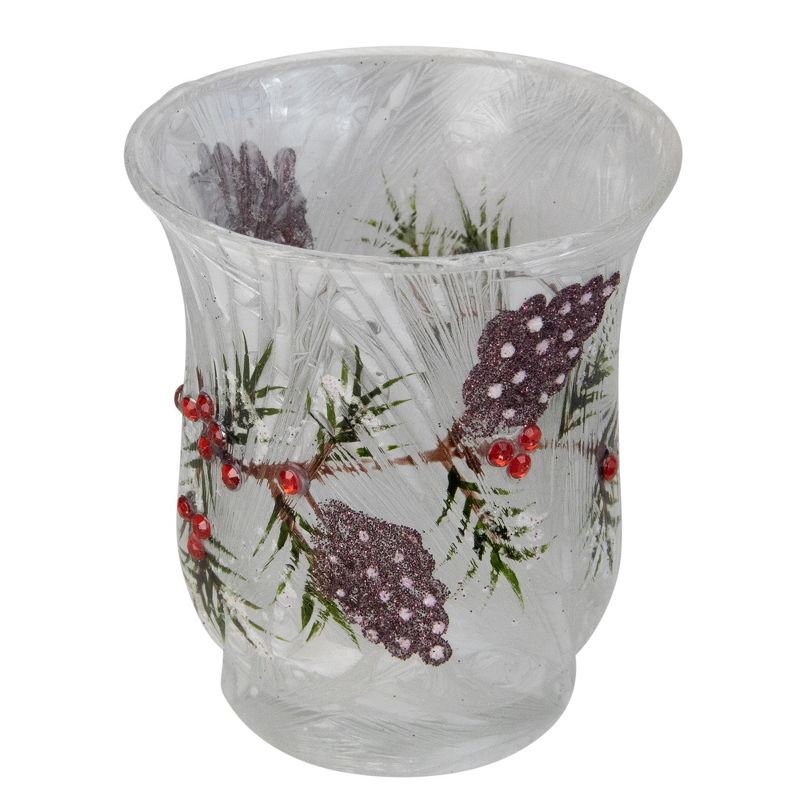 Melrose Set of 3 White and Clear Pine Branch Design Votive Candle Holders 3.5"