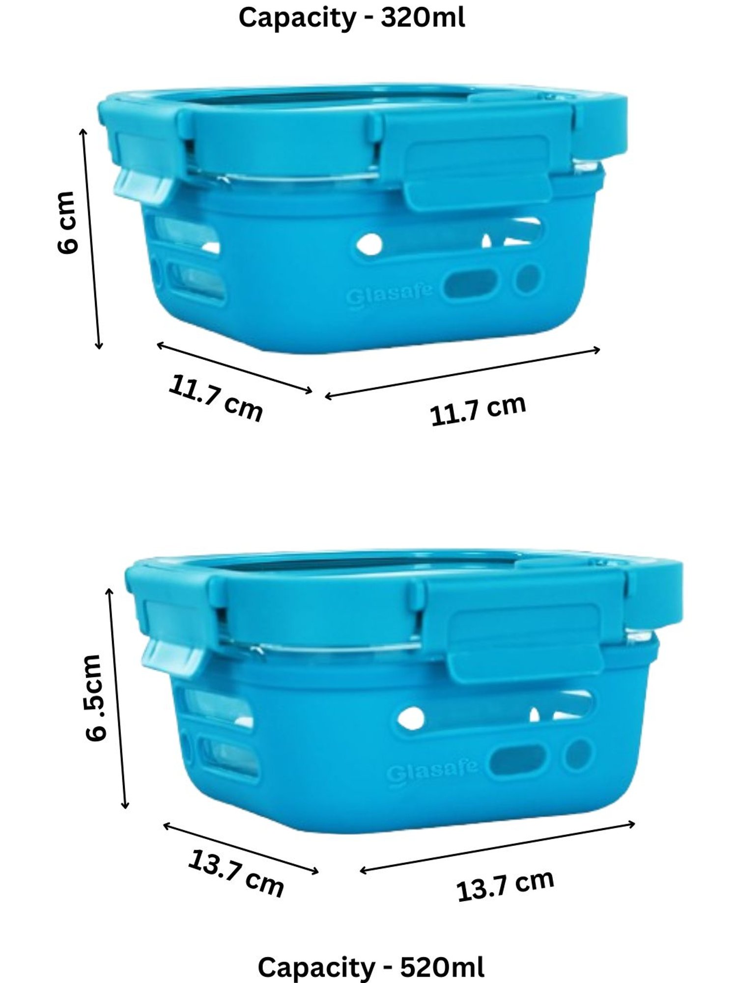 Glasafe Fresh Grip Tranquil Teal Borosilicate Tiffin - Set of 2