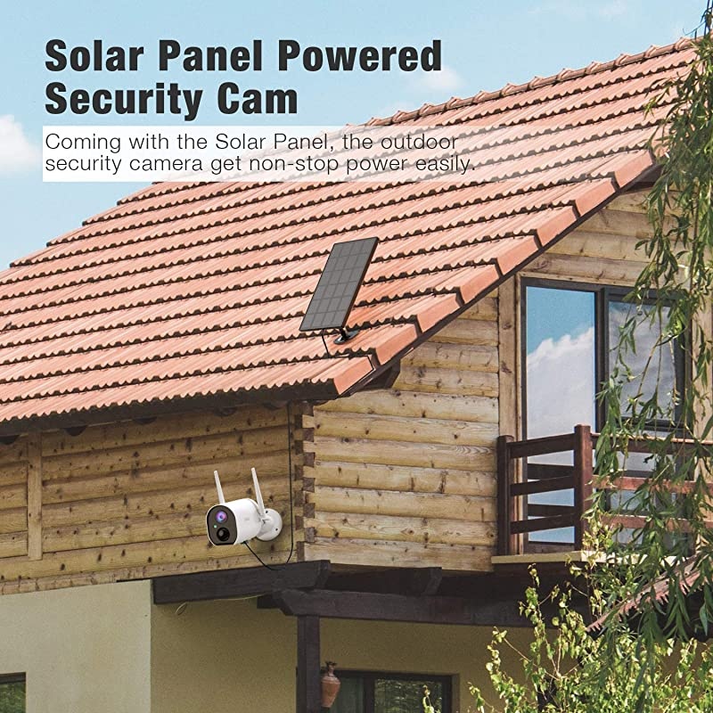 Outdoor Security Camera,  Wireless Solar Powered Home IP Camera,Surveillance WiFi Cam with Solar Panel,Night Vision, Two Way Audio, PIR Motion Detection and IP65 Waterproof