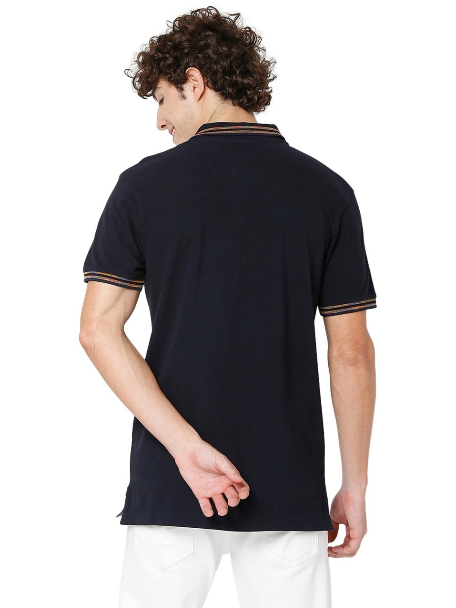 Mufti Navy Cotton Slim Fit Polo T-Shirt