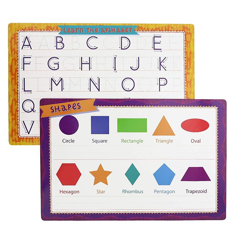 Juvale 6-Pack Double Sided Dry Erase Learning Mats Boards - Math, Time, Money, Shapes, 17 x 11 in
