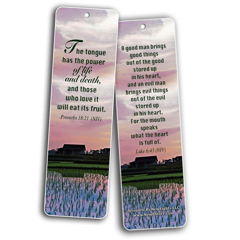 Christian Bookmarks Scriptures Cards (60-Pack) from NIV Bible - Speak Life Bible Verses About The Tongue- Religious Gifts for Men Women Teens Kids - God's Blessing Wisdom Devotional Book Markers