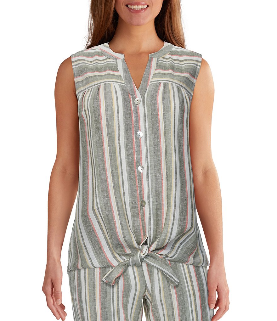 Ali Miles Petite Size Long Roll-Tab Sleeve Round V-Neck Pucker Knit Asymmetrical Tunic