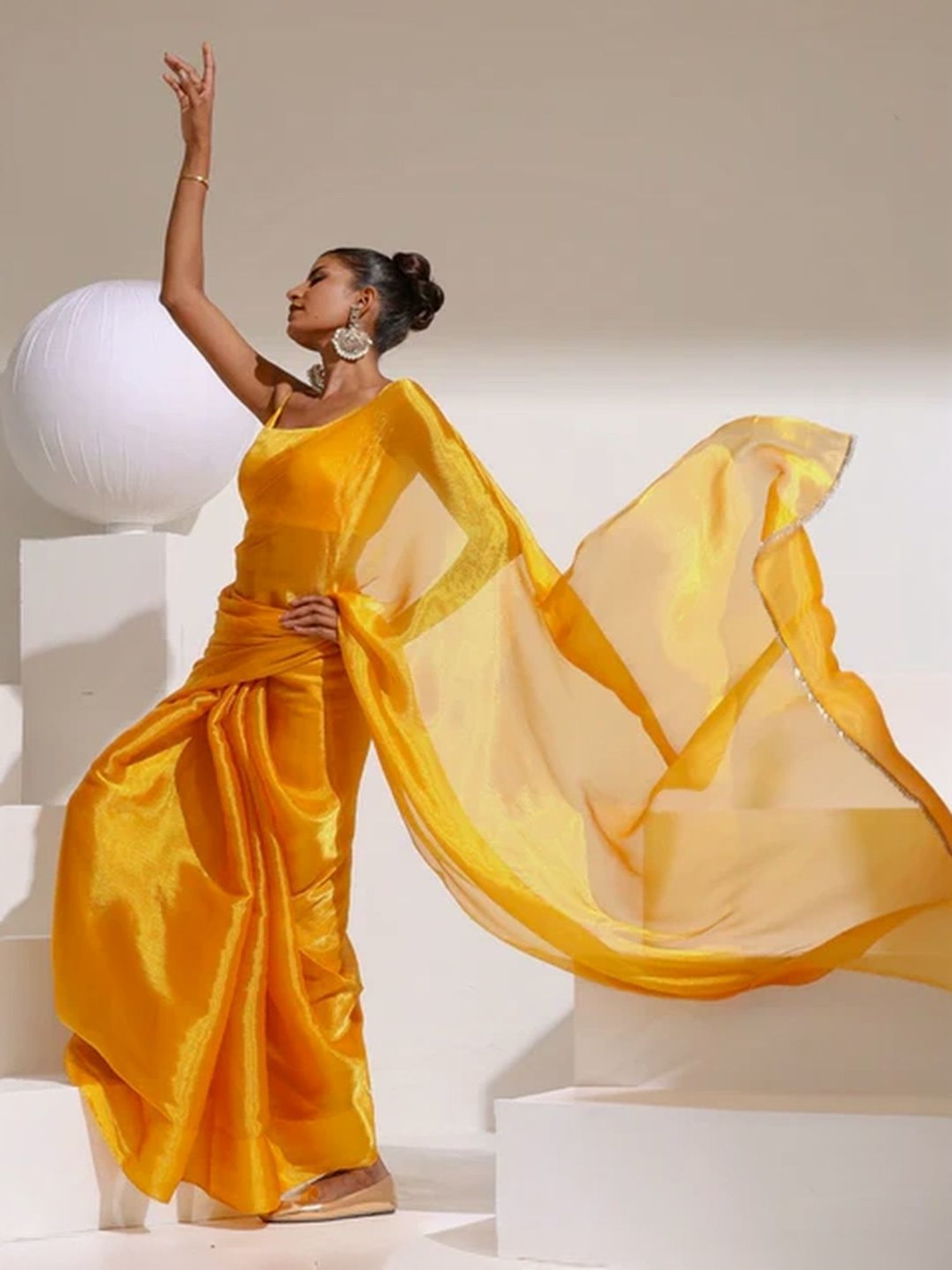 Swtantra Yellow Embellished Saree With Unstitched Blouse