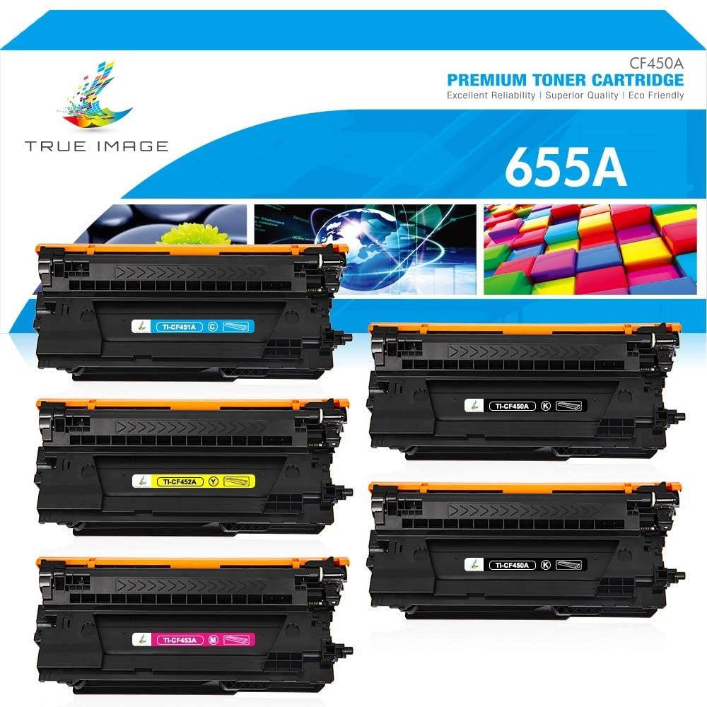 TRUE IMAGE Compatible Toner Cartridge Replacement for HP 655A CF450A CF451A CF452A CF453A Laserjet Enterprise M652dn M653dn M652 M653 M652n M653x M681dh M682z M681f (Black Cyan Yellow Magenta 5-Pack)