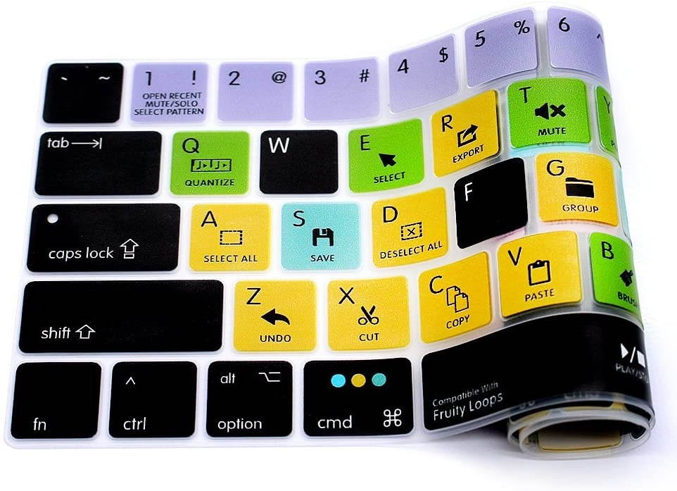 HRH FL Studio Fruity Loops Shortcuts Hotkey Silicone Keyboard Cover Skin for MacBook New Pro with Touch Bar 13 Inch and 15 Inch(A2159/A1989/A1706,A1990/A1707) 2019 2018 2016 2017 Release US Version