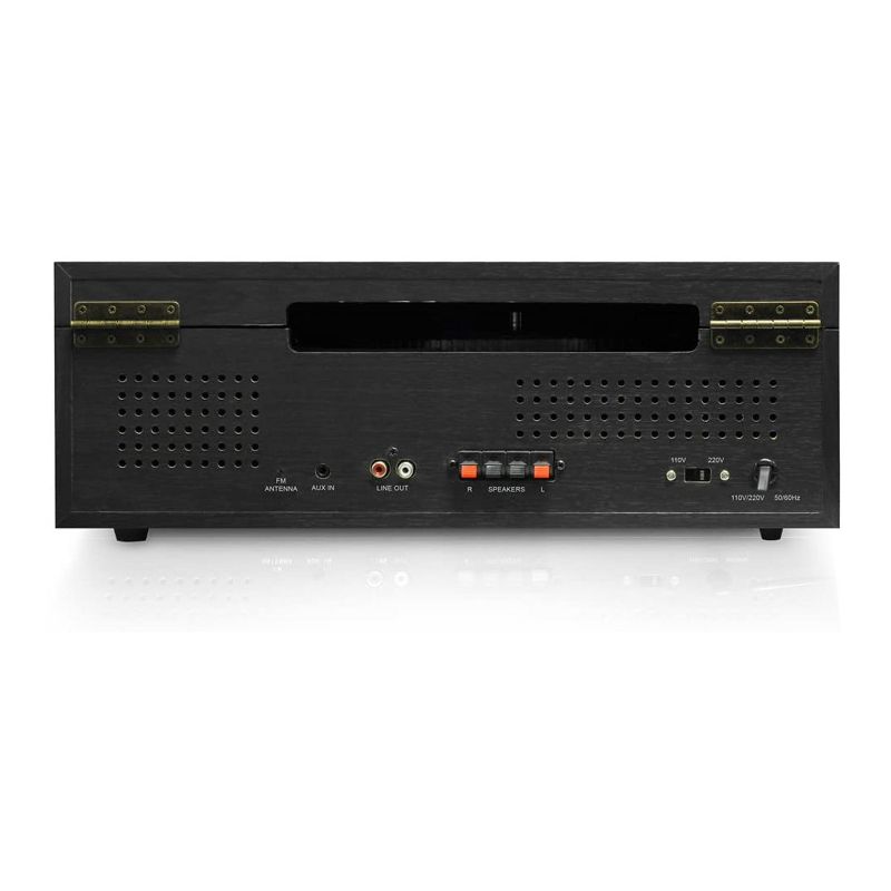 Pyle PPTCM80BTGR Vintage Retro Classic Style Bluetooth Turntable Speaker System with Vinyl to MP3 Recording, Radio, and 2 External Speakers, Black